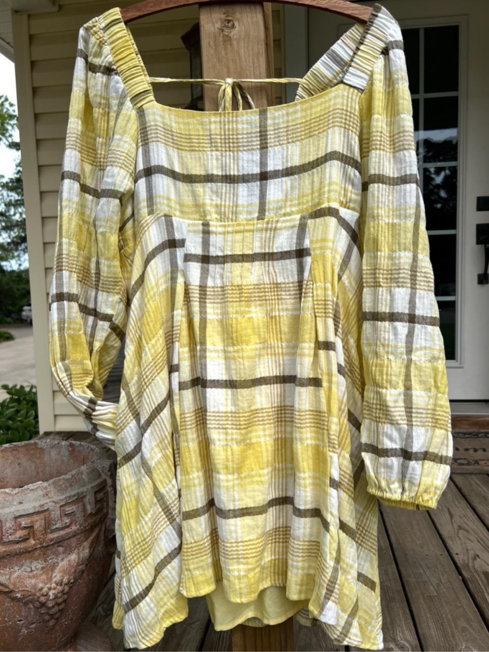 MISS ME Plaid Mini Dress – long Sleeve - Yellow - SizeMedium – Like New